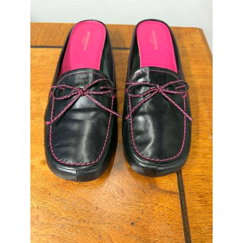 Vtg Liz Claiborne Flex Women's 9.5‎ Cadence 2 Black Leather Pink Mule Loafers